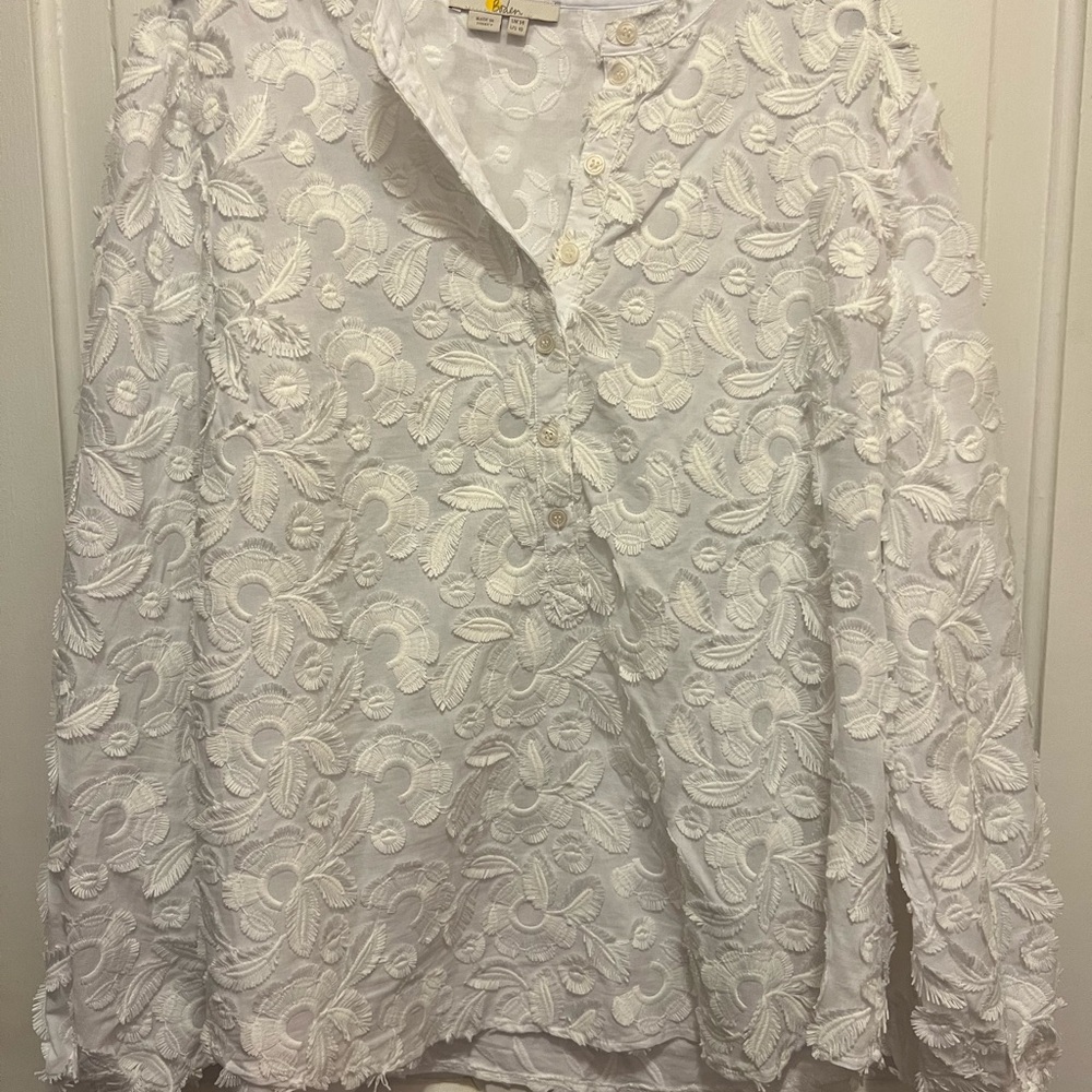 Boden Gray Embellished Button Down Shirt with Notched Collar